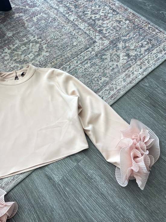 Zara Blush Pink Long-Sleeve Top with Pleated Ruffle Cuffs - Picture 3 of 6